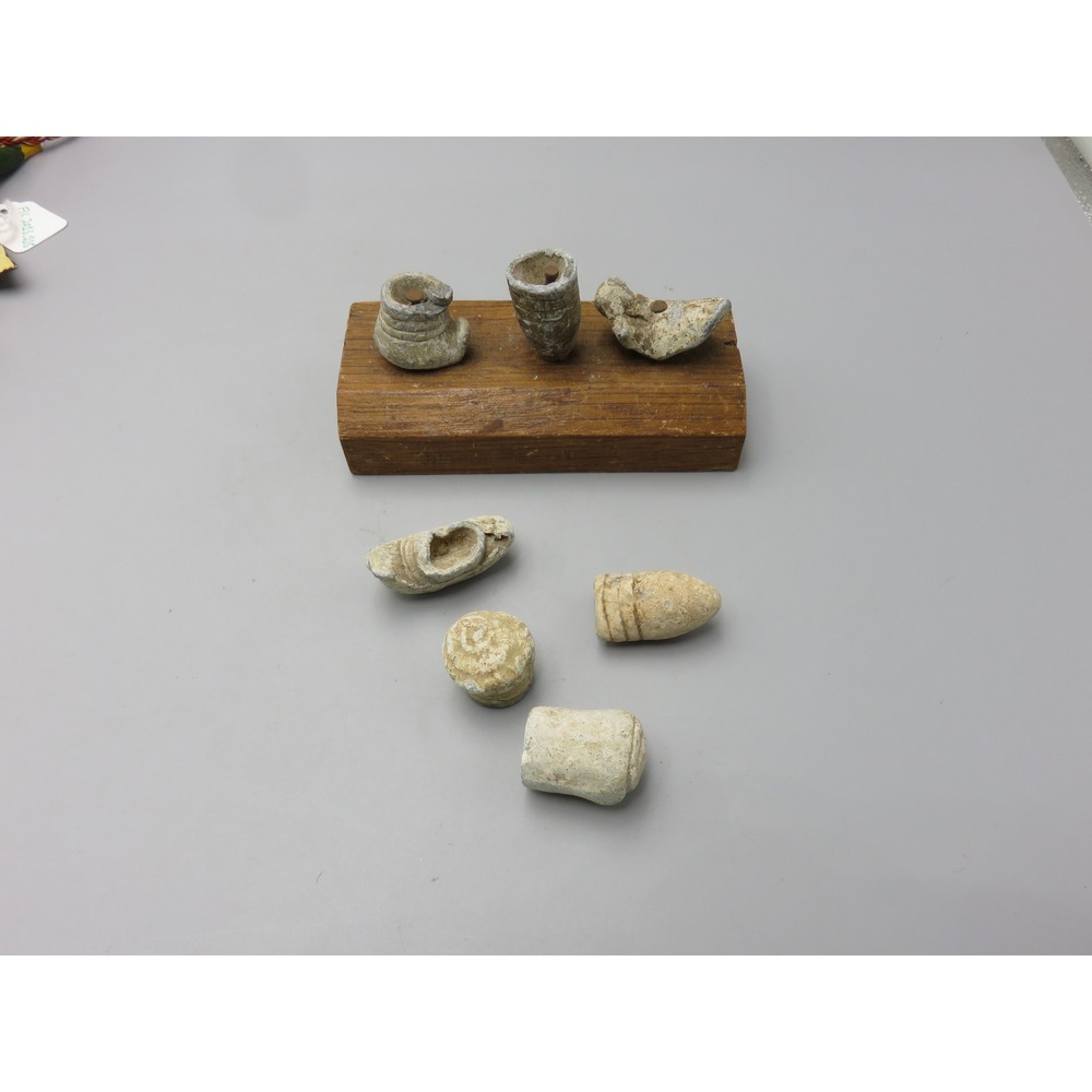 7pc Civil War Lead Bullets & Carved Relics Gettysburg Lot Wood Mount